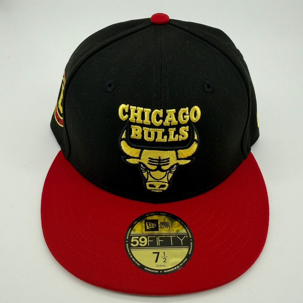 New Era 59FIFTY Chicago Bulls Hat Mens Size 7 1/2 Black Scarlet 6X NBA 70938168